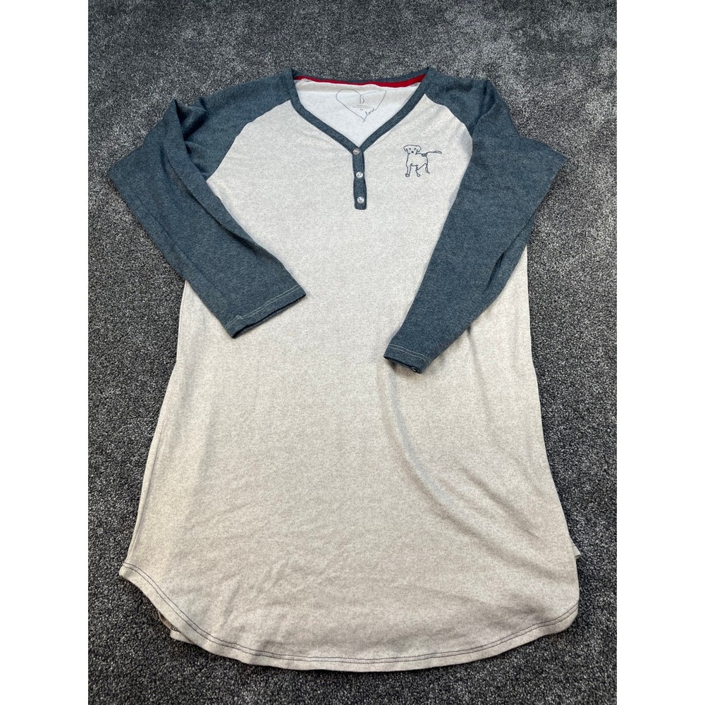 ED by Ellen DeGeneres Raglan Henley Embroidered Dog Nightshirt Women's Size Med